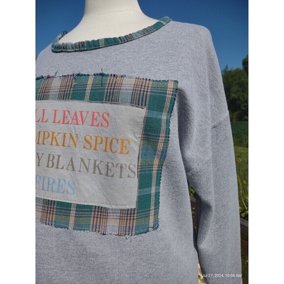 Custom Sweatshirt Oversized Boho Patchwork Plaid Flannel Shabby Chic - Picture 7 of 10